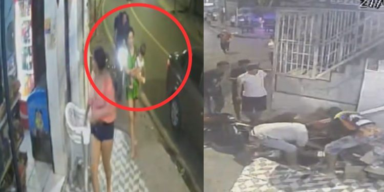 Vídeo forte: Entregador perde o controle e atinge mulher com bebê no colo na Compensa