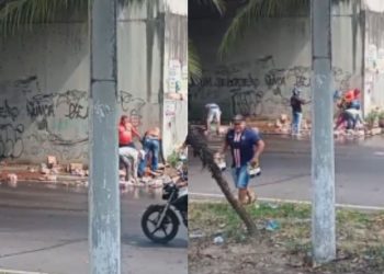 Vídeo: Caminhão da Ambev tomba e manauaras aproveitam para pegar refrigerantes de graça: "quem quiser"