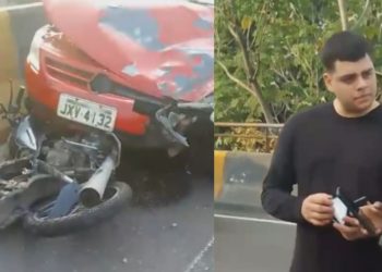 Vídeo forte: Na Compensa, motorista bêbado mata motoqueiro e garupa em acidente