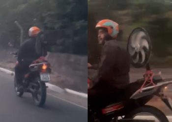 Vídeo: Motoqueiro viraliza em Manaus ao colocar ventilador na garupa para se refrescar