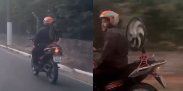 Vídeo: Motoqueiro viraliza em Manaus ao colocar ventilador na garupa para se refrescar