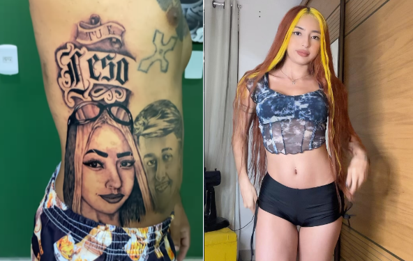 O homem também tem o rosto de 'Cremosinho' tatuado. Foto: Reprodução