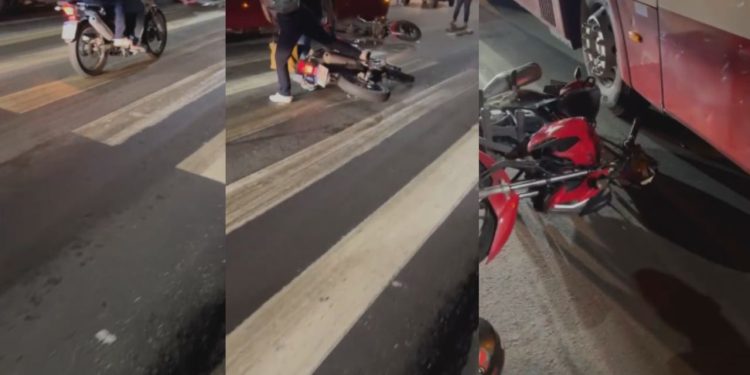 Óleo na pista derruba cerca de 10 motociclistas na Constantino Nery; um ficou preso debaixo de ônibus
