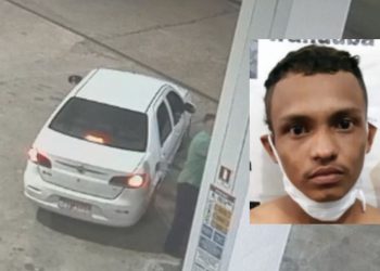 Câmera de posto de gasolina registra homem sendo execut@d0 dentro de táxi em Iranduba; assista