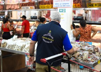 Entre as irregularidades, os fiscais encontraram carnes com embalagem violada e produtos vencidos. Foto: João Pedro/Procon-AM