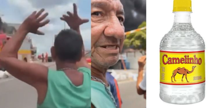 Vídeo: Durante incêndio no Fuxico, cachaceiro fica aflito ao ver bar sendo destruído: 'Queimou o Camelinho?'