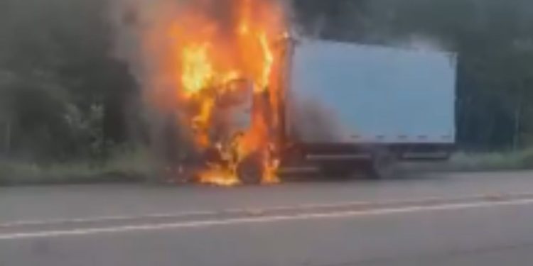 Ovo frito? Caminhão que transportava cartela de ovos pega fogo na AM-070; VÍDEO
