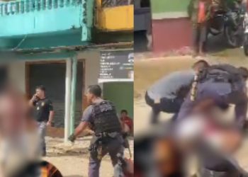 Vídeo: Homem banca de 'machão' e tenta partir pra cima de PM no interior do Amazonas