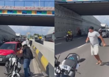 Chuva de dinheiro? Motociclistas param a avenida das Torres para pegarem notas caídas na pista