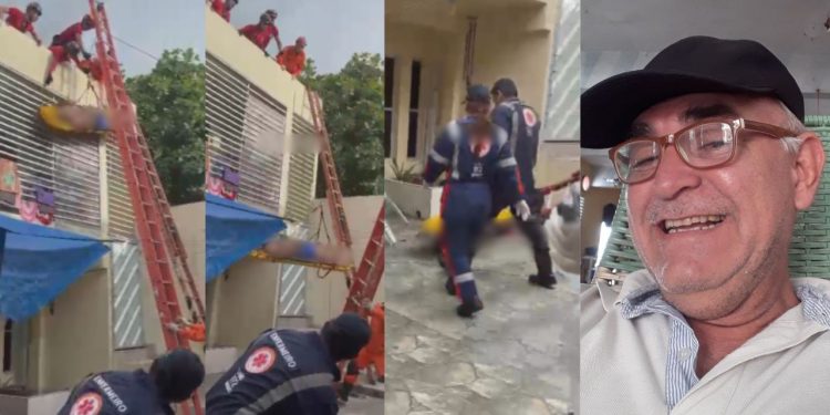 Durante resgate, bombeiros derrubam idoso de 62 anos do telhado em Manaus