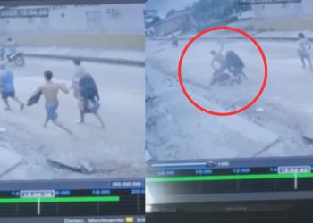 Vídeo chocante mostra homem levando duas martel4das na cabeça no interior do Amazonas