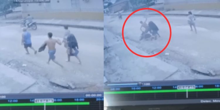 Vídeo chocante mostra homem levando duas martel4das na cabeça no interior do Amazonas