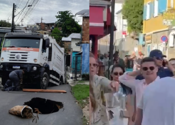 O caos na cidade e o prefeito no Caribe. Foto: Reprodução