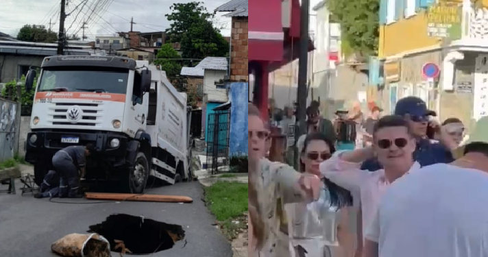 O caos na cidade e o prefeito no Caribe. Foto: Reprodução