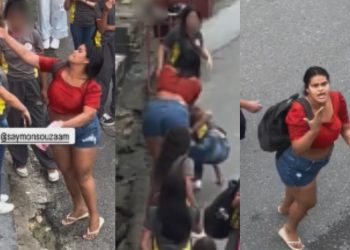 Mãe é filmada batend0 em estudante menor de idade que tinha rixa com a sua filha em Manaus