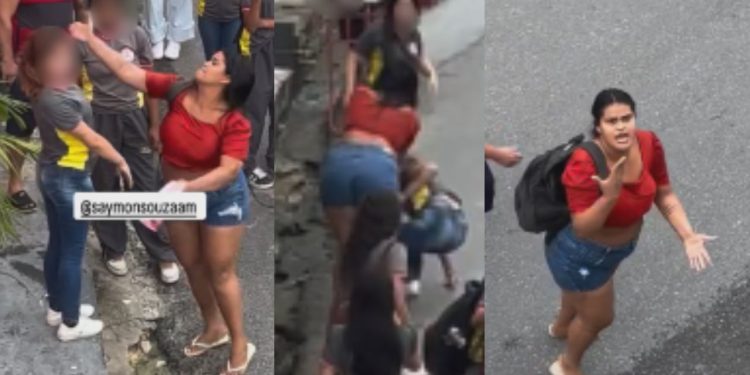 Mãe é filmada batend0 em estudante menor de idade que tinha rixa com a sua filha em Manaus