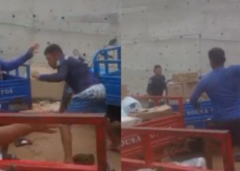 Vídeo: Trabalhadores resolvem desavença trocando 'pedr4das' no interior do Amazonas