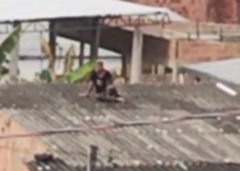 Com medo do tribunal do cr1me, bandido sobe no telhado e clama pela polícia em Manaus: 'polícia, por favor'