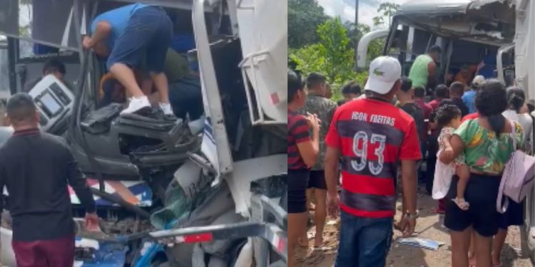 Caçamba e ônibus colidem frontalmente no Amazonas e deixa ferid0s