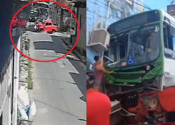 O Fiat Strada atravessava a via quando foi atingido lateralmente pelo ônibus. Foto: Reprodução