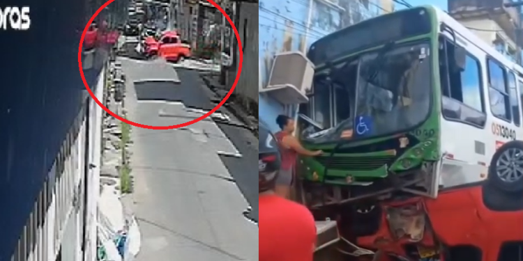 O Fiat Strada atravessava a via quando foi atingido lateralmente pelo ônibus. Foto: Reprodução