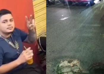 O rapaz foi desviar do buraco e acabou se acidentando gravemente. Foto: Reprodução