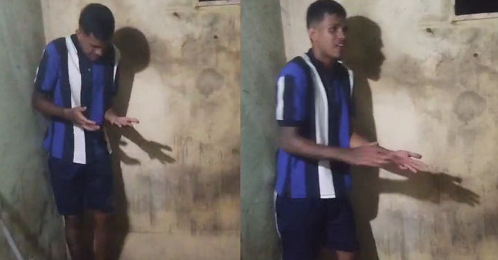 É possível ver o suspeito sendo interrogado por outros criminosos antes de ser agredido. Foto: Reprodução