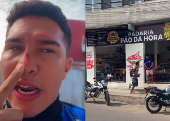 O trabalhador fez um vídeo e mostrou o nariz sangrando após o corte. Foto: Reprodução