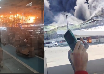 O incêndio de grandes proporções iniciou por volta do meio-dia. Foto: Reprodução