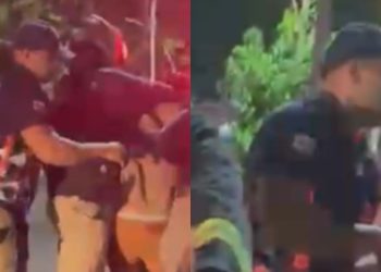 Vídeo: Agente do Detran é flagrado dando s0c0s nas costas de homem que teve a moto apreendida em Manaus