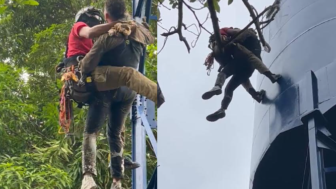 Também foram utilizados cilindros de oxigênio para acessar o local. Foto: Divulgação CBMAM