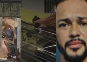 A guarnição da PM chegou ao local e prendeu o agressor em flagrante. Foto: Reprodução