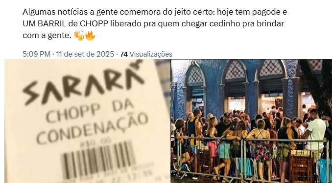 Além da postagem, a comanda também ressaltou que era o 'chopp da condenação'. Foto: Reprodução
