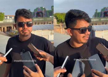 Willian interpreta o "prefeito" em uma coletiva de imprensa fictícia. Foto: Reprodução