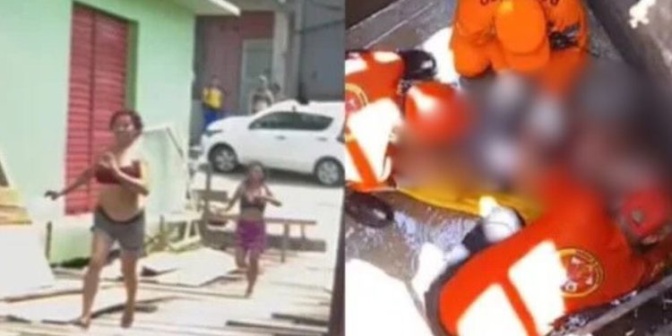 VÍDEO: Mulher cai de ponte após ser esf4que4d4 nas costas durante brig4 no interior do Amazonas