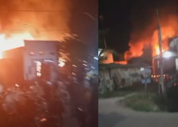 VÍDEO: Explosão de botija de gás provoca incêndio em casas de madeira em Manacapuru