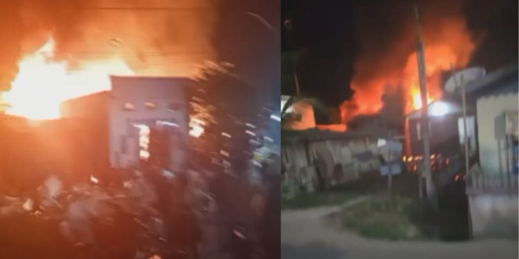 VÍDEO: Explosão de botija de gás provoca incêndio em casas de madeira em Manacapuru