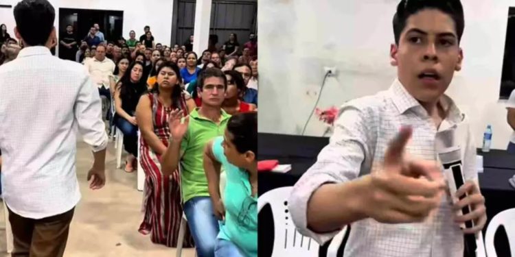 Vídeo: Pastor mirim gera polêmica ao acusar homem de traição durante culto: 'cam1sinh4 na carteira'