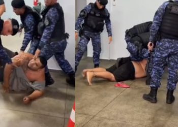 Veja: Homem tenta fugir de delegacia e precisa de seis guardas para ser contido em Manaus