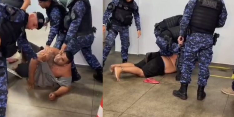 Veja: Homem tenta fugir de delegacia e precisa de seis guardas para ser contido em Manaus