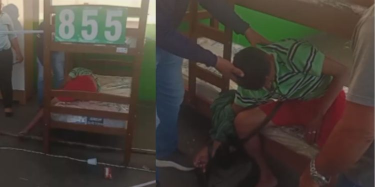 Vídeo: 'Noiado' aproveita cama exposta e dorme em beliche na frente da Apa Móveis em Manaus