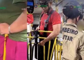 Os bombeiros tiveram que ser acionados para ajudar a passageira. Foto: Reprodução