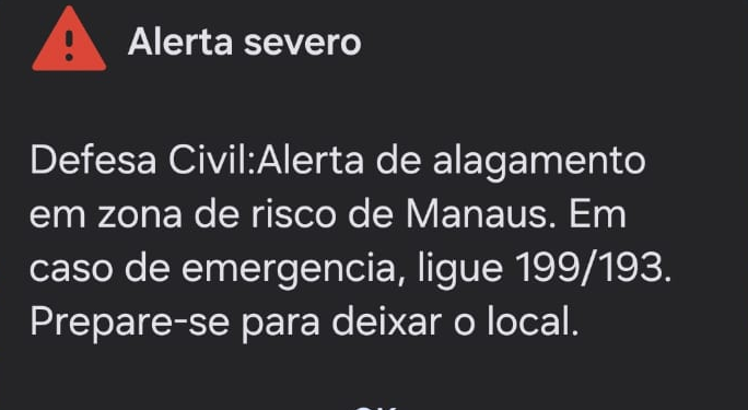 Muitos manauaras receberam o aviso quando a cidade já estava completamente alagada. Foto: Reprodução