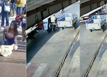 O caminhão, que transportava material de construção, colidiu com a motocicleta. Foto: Reprodução