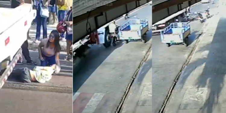 O caminhão, que transportava material de construção, colidiu com a motocicleta. Foto: Reprodução