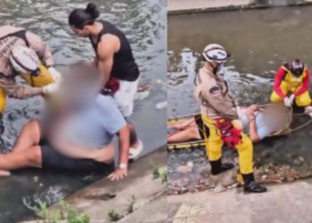 Veja: Bombeiros resgatam homem com obesidade que caiu em igarapé e não conseguiu sair em Petrópolis