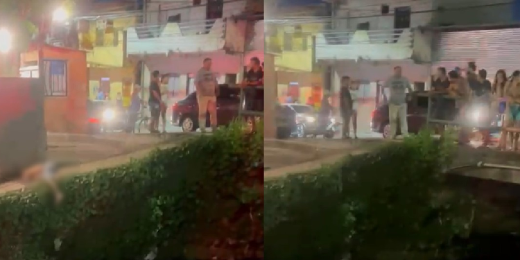 Vídeos mostram o homem jogado, quase caindo no igarapé. Foto: Reprodução