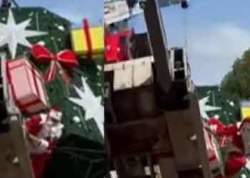 Apesar de se jogar, o trabalhador não se feriu gravemente. Foto: Reprodução