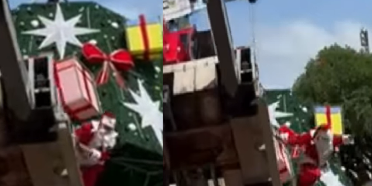 Apesar de se jogar, o trabalhador não se feriu gravemente. Foto: Reprodução