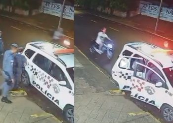 Vídeo: Motociclista embriagado perde o controle e, por azar, acerta viatura da PM parada